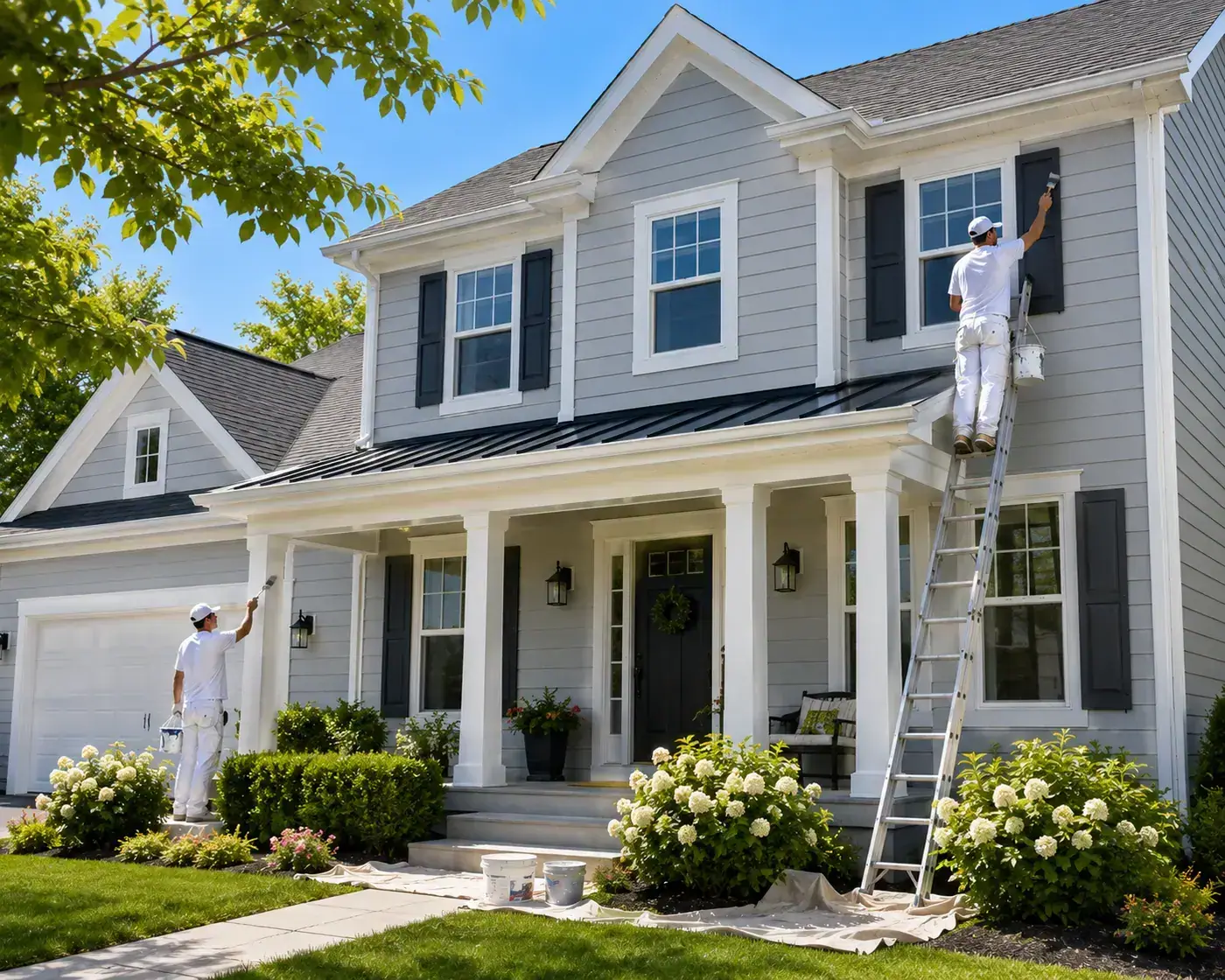 Freshly painted exterior of a two-story Washington home with crisp trim lines